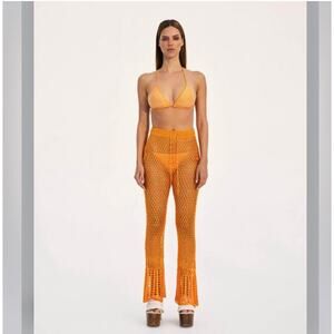 NWT CULT GAIA Iriel Knit Crochet Coverup Pants in Apricot resort beach babe 2983